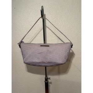 Rare Gucci GG Monogram Canvas Boat Pochette Bag Lavender Vintage Baguette